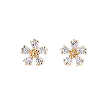 Sweet Flower Copper Plating Zircon Ear Studs 1 Pair