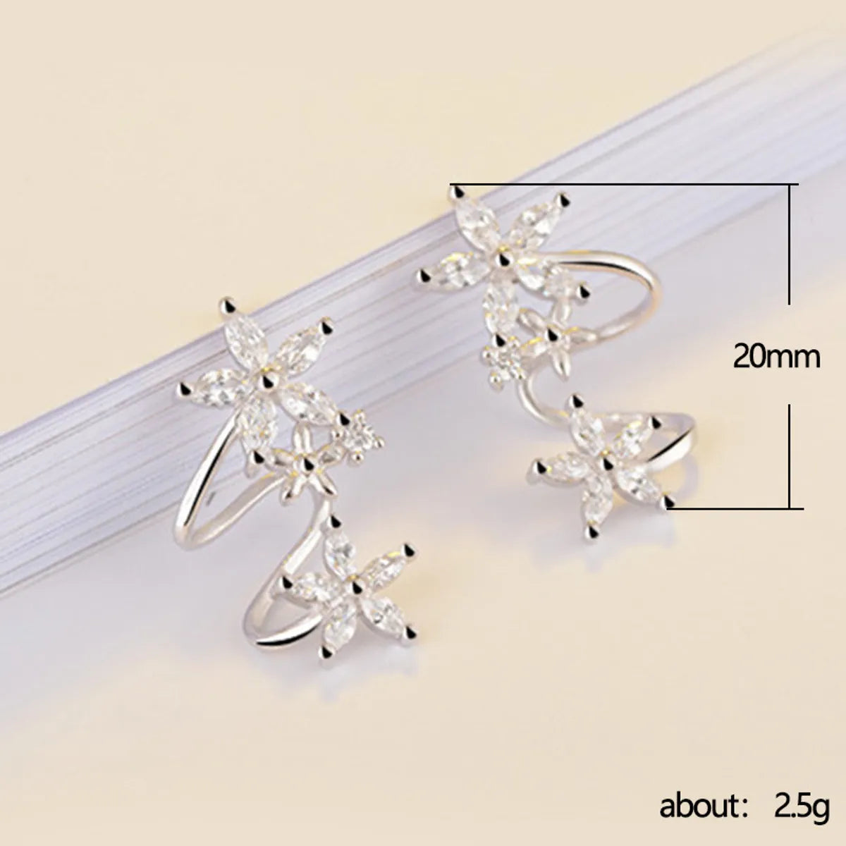 Sweet Flower Curved Ear Clip Fashion Zircon Copper Earrings