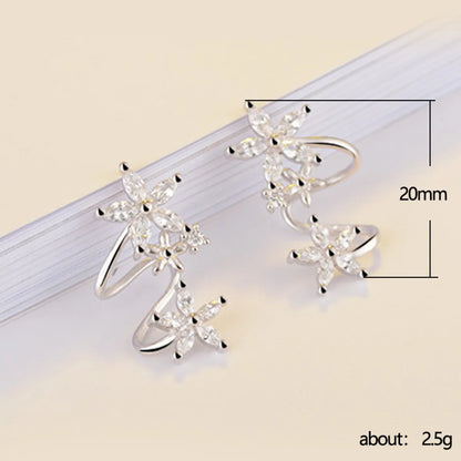 Sweet Flower Curved Ear Clip Fashion Zircon Copper Earrings