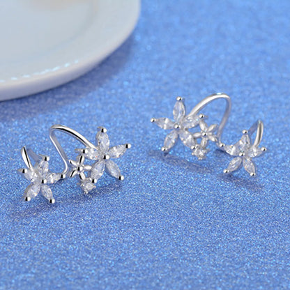 Sweet Flower Curved Ear Clip Fashion Zircon Copper Earrings