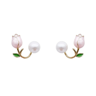 1 Pair Sweet Flower Plating Imitation Pearl Alloy Ear Studs