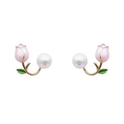 1 Pair Sweet Flower Plating Imitation Pearl Alloy Ear Studs