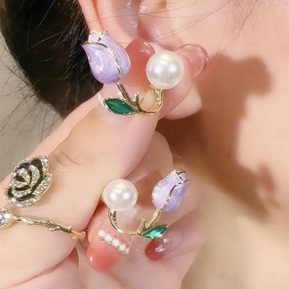 1 Pair Sweet Flower Plating Imitation Pearl Alloy Ear Studs