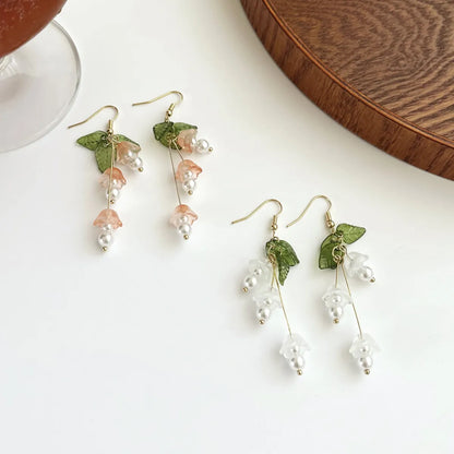 Sweet Flower Metal Tassel Artificial Pearls Drop Earrings