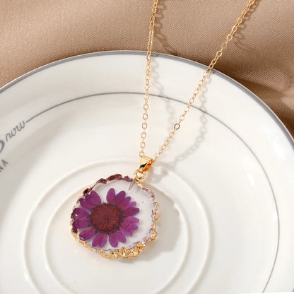 Sweet Flower Plastic Resin Epoxy Women'S Pendant Necklace