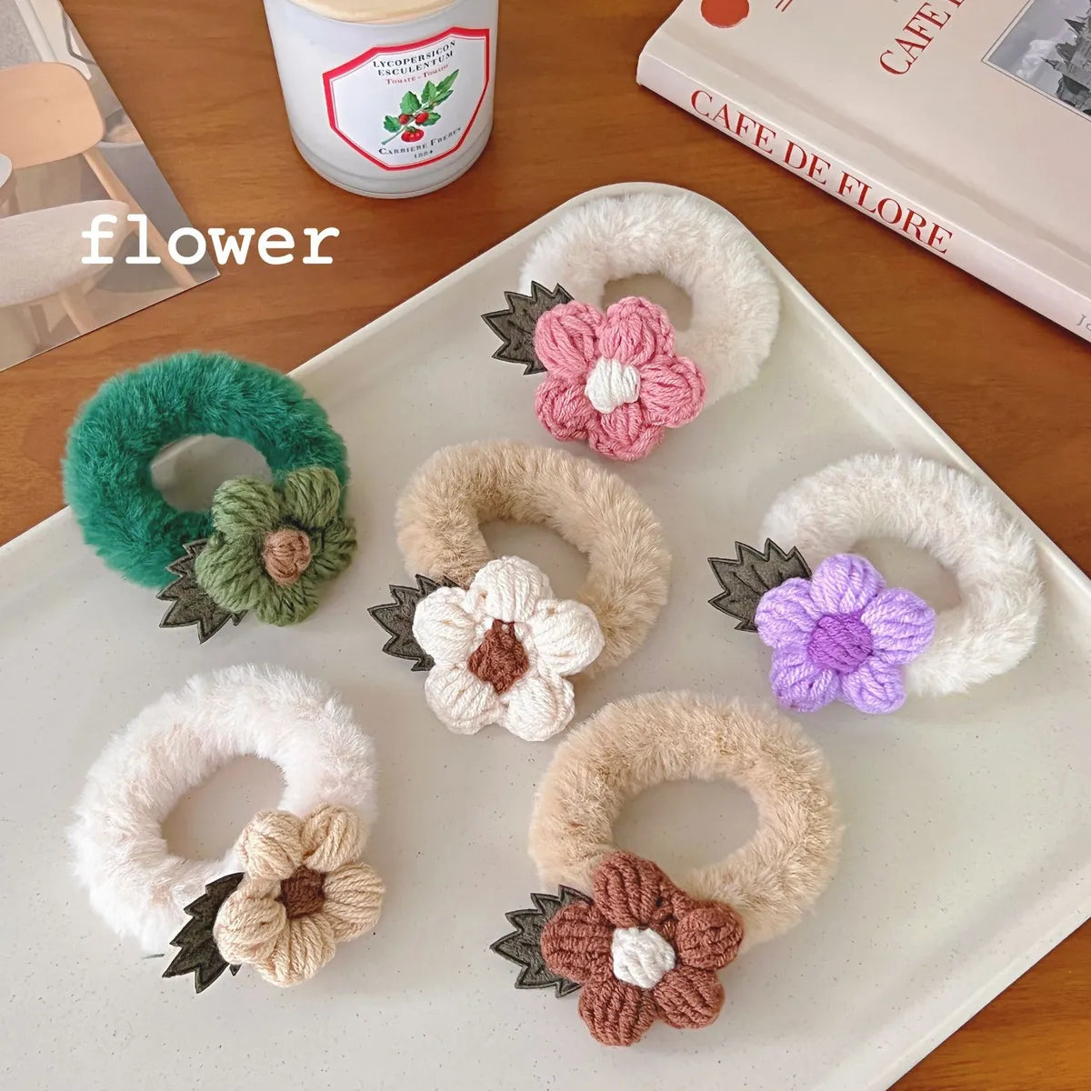 Sweet Flower Plush Patchwork Hair Tie 1 Piece