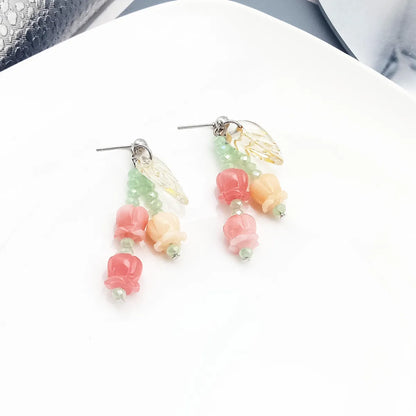 Sweet Flower Resin Beaded Drop Earrings