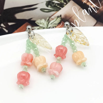 Sweet Flower Resin Beaded Drop Earrings