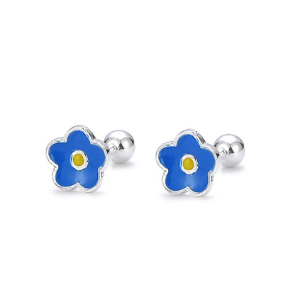 Sweet Flower Silver Enamel Plating Ear Studs 1 Pair