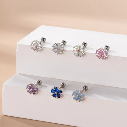 Sweet Flower Stainless Steel Plating Zircon Ear Studs 1 Piece