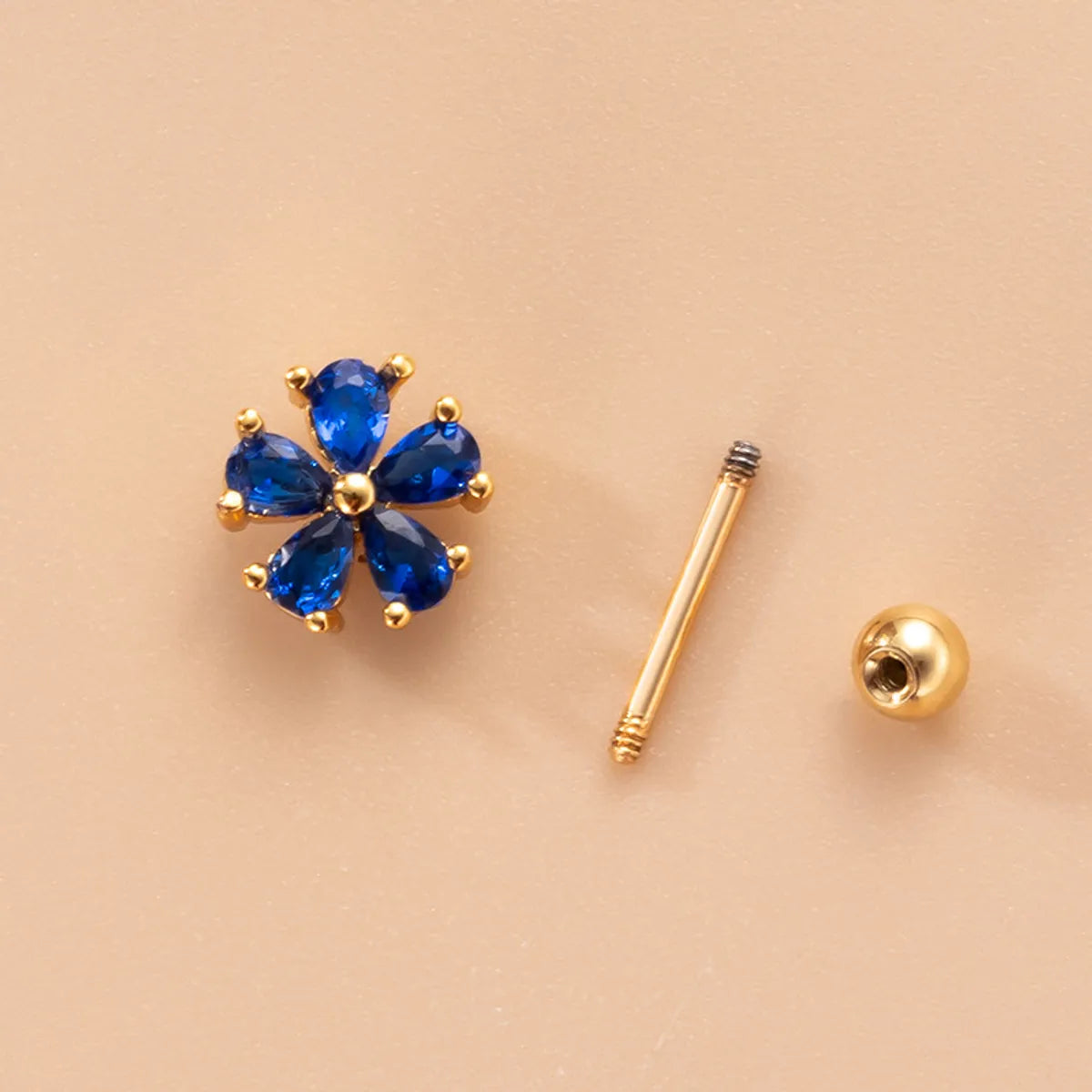 Sweet Flower Stainless Steel Plating Zircon Ear Studs 1 Piece