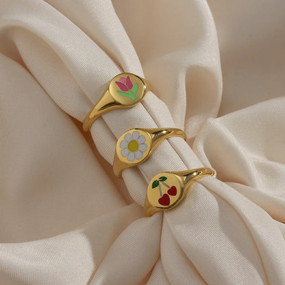 Sweet Flower Stainless Steel Rings Plating Stainless Steel Rings