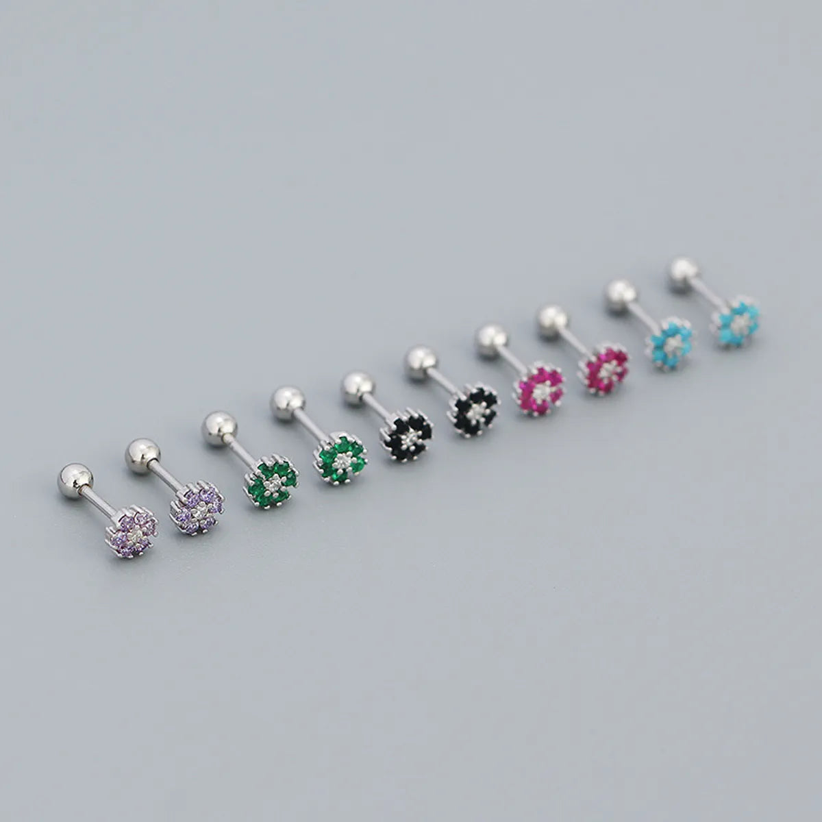 Sweet Flower Plating Sterling Silver Turquoise Rhinestones Ear Studs