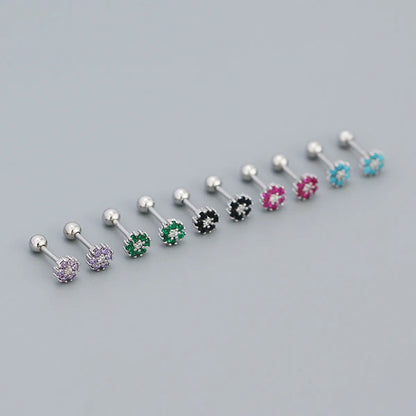 Sweet Flower Plating Sterling Silver Turquoise Rhinestones Ear Studs