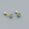 Sweet Flower Plating Sterling Silver Turquoise Rhinestones Ear Studs