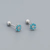 Sweet Flower Plating Sterling Silver Turquoise Rhinestones Ear Studs