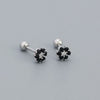 Sweet Flower Plating Sterling Silver Turquoise Rhinestones Ear Studs