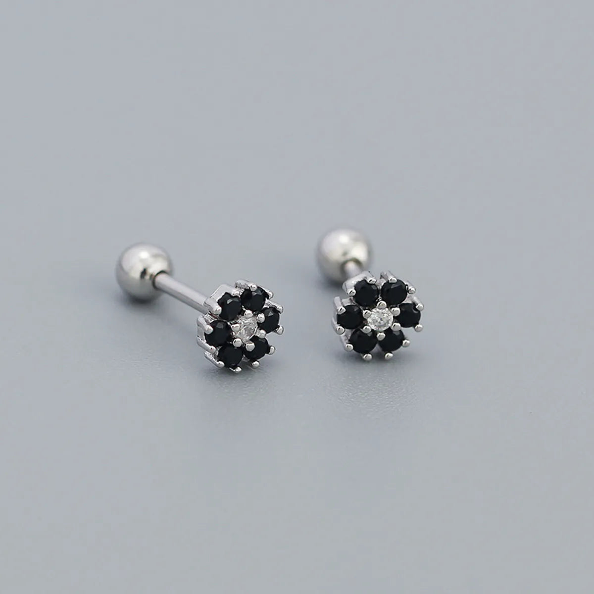 Sweet Flower Plating Sterling Silver Turquoise Rhinestones Ear Studs