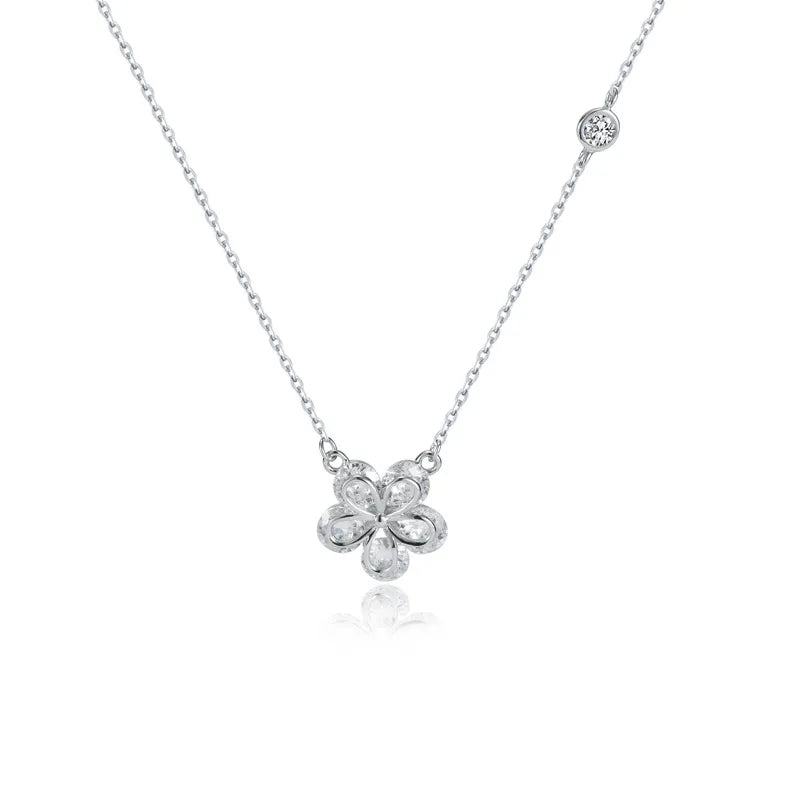 Sweet Flower Sterling Silver Inlay Zircon Necklace