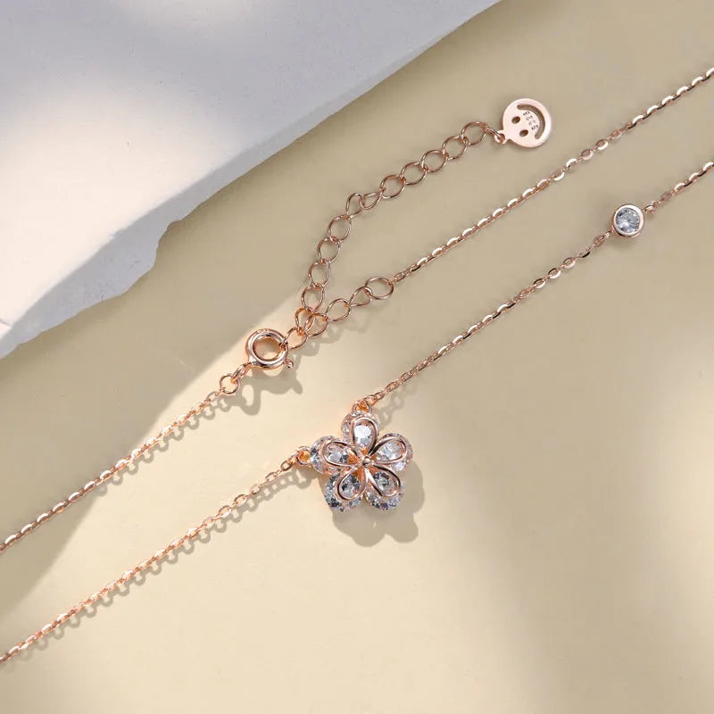 Sweet Flower Sterling Silver Inlay Zircon Necklace