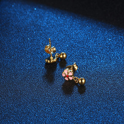 1 Piece Sweet Flower Enamel Plating 304 Stainless Steel Drop Earrings