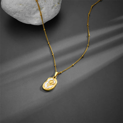 Titanium Steel 18K Gold Plated Sweet Flower Acrylic Pendant Necklace