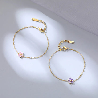 Sweet Flower Titanium Steel Plating Rhinestones Bracelets