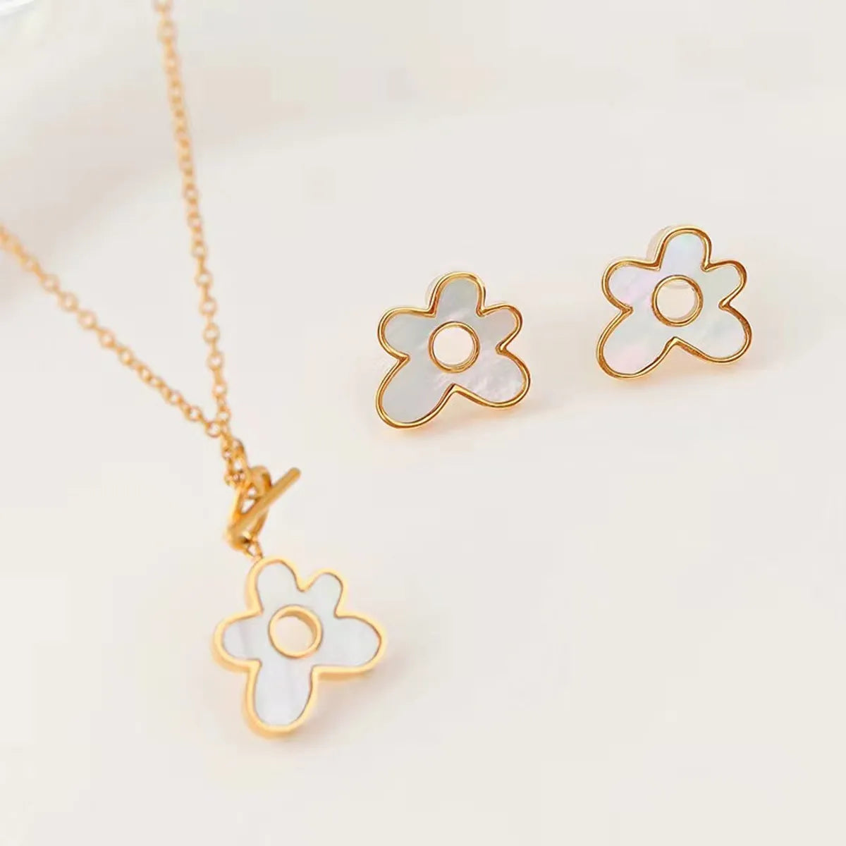 Sweet Flower Titanium Steel Women's Earrings Necklace