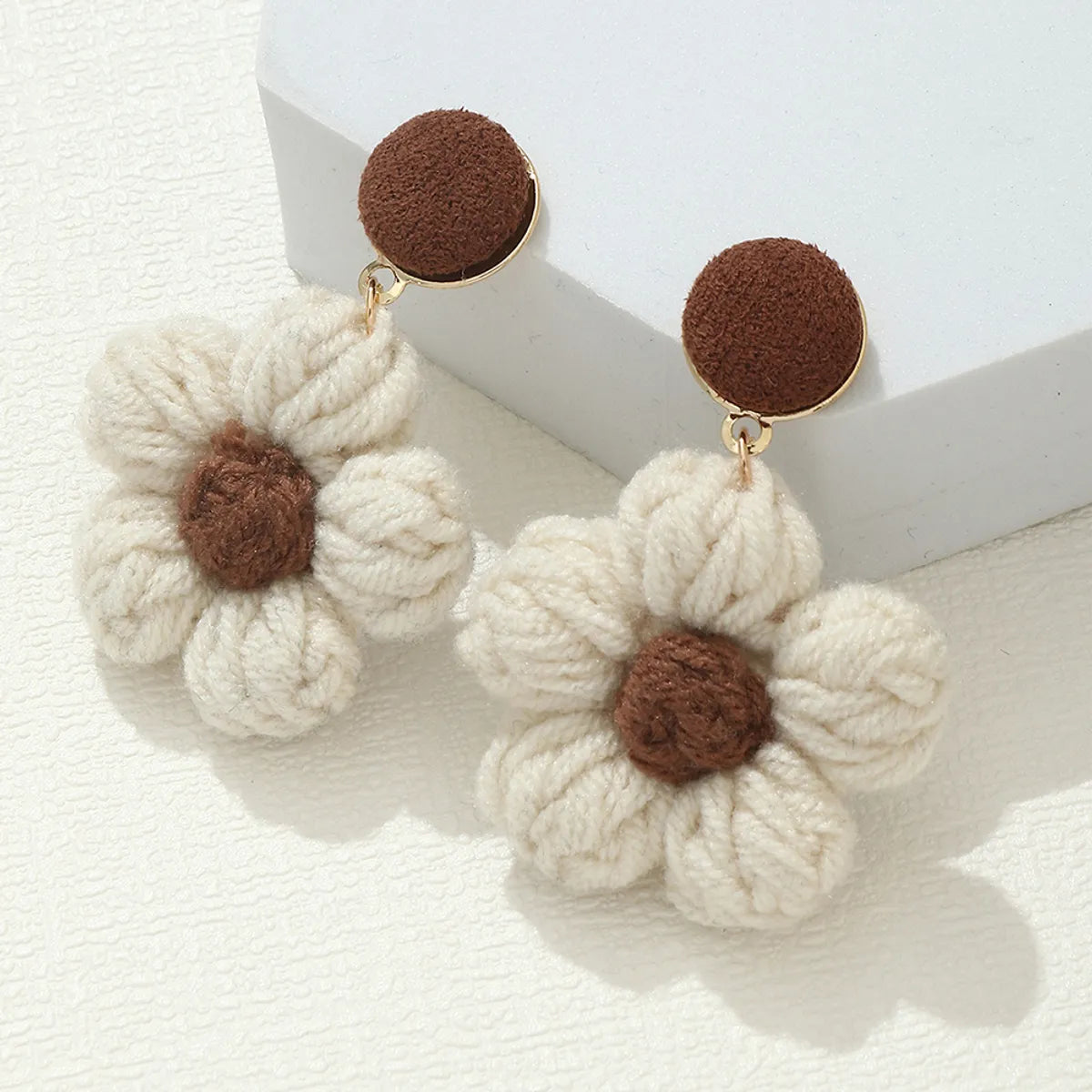 Sweet Flower Yarn Metal Women's Drop Earrings 1 Pair