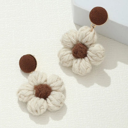 Sweet Flower Yarn Metal Women's Drop Earrings 1 Pair