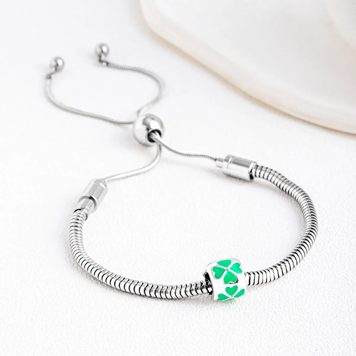 Sweet Four Leaf Clover Stainless Steel Chain Drawstring Bracelets