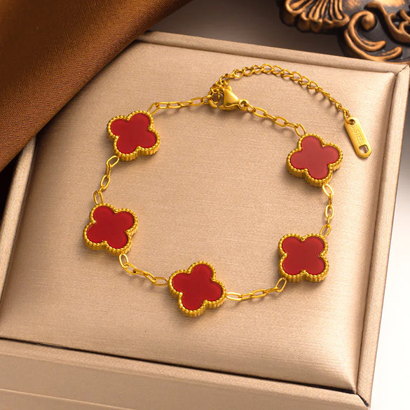 Sweet Four Leaf Clover Titanium Steel Plating 18k Gold Plated Bracelets