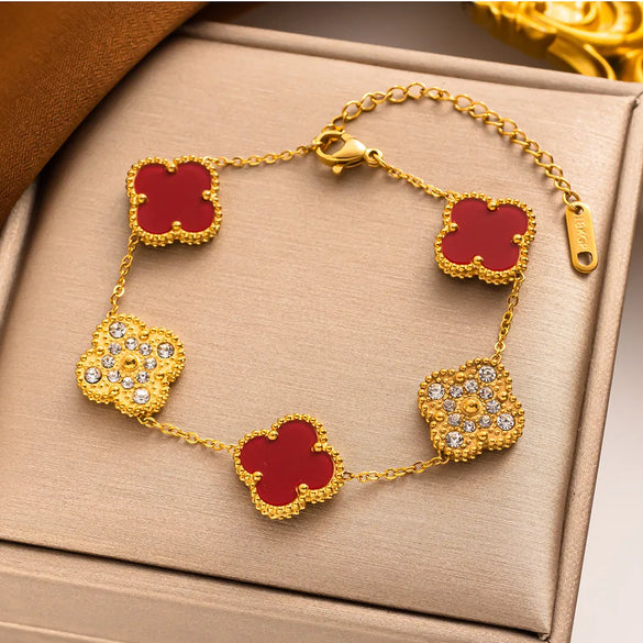 Sweet Four Leaf Clover Titanium Steel Plating 18k Gold Plated Bracelets