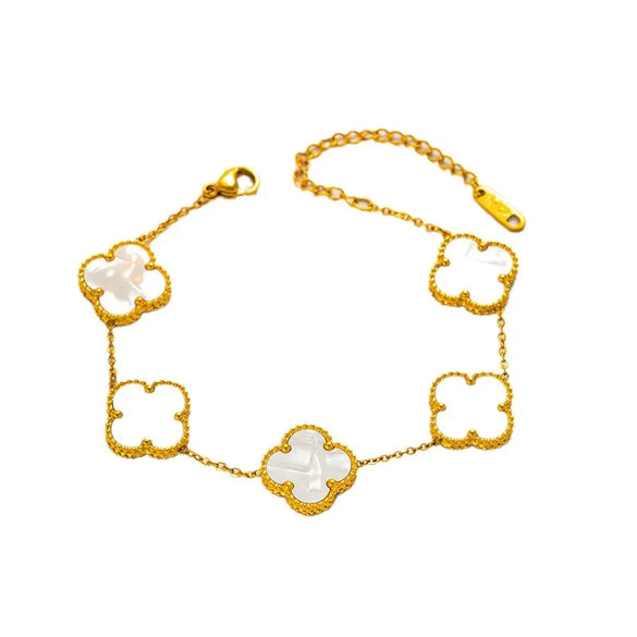 Wholesale Sweet Four Leaf Clover Titanium Steel Plating Inlay Shell Bracelets Necklace Jewelry Set