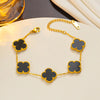 Wholesale Sweet Four Leaf Clover Titanium Steel Plating Inlay Shell Bracelets Necklace Jewelry Set