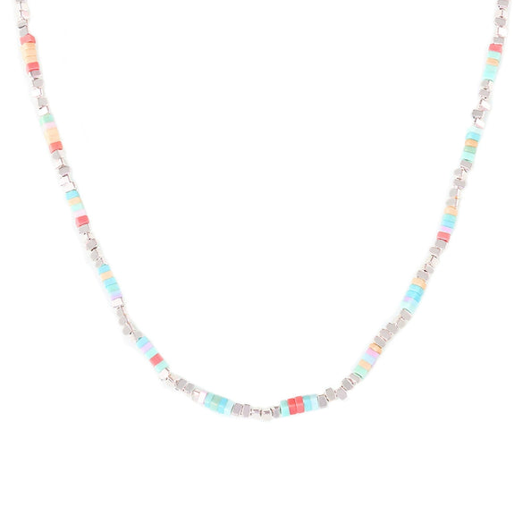 Sweet Fresh Dopamine Beaded Women's Necklace With Trendy Colorful Natural Stone Stainless Steel Clavicle Chain In Geometric Design Electroplated