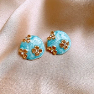 Sweet Fresh Floral Alloy Stud Earrings With Dripping Oil Processing For Women
