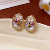 Sweet Fresh Floral Alloy Stud Earrings With Dripping Oil Processing For Women
