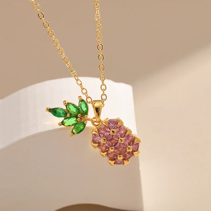 Sweet Fruit Copper Inlay Zircon Pendant Necklace