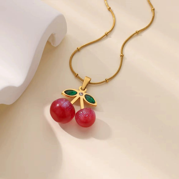 Sweet Fruit Pattern Resin Pendant Stainless Steel Necklace With Electroplating