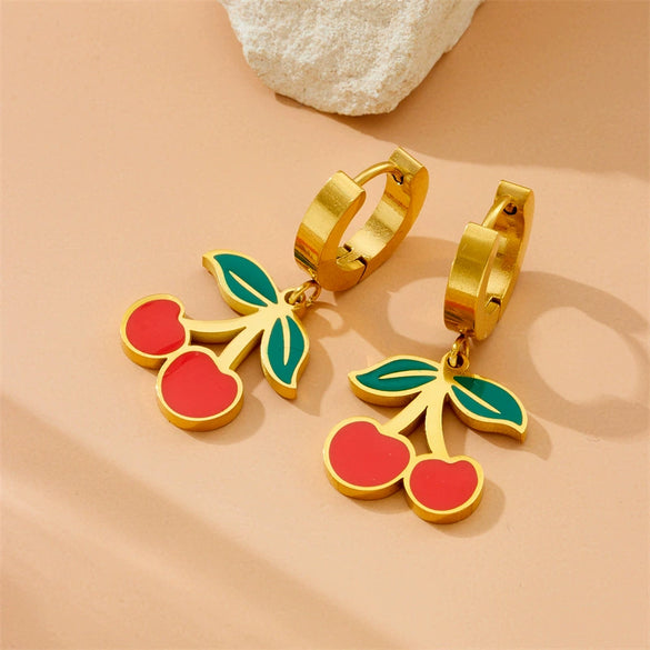 Sweet Fruit Shaped Stainless Steel Women's Earrings With Electroplating