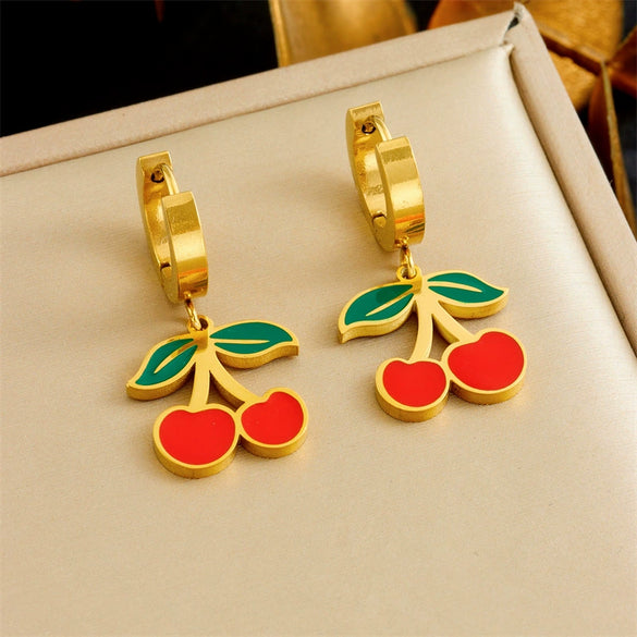 Sweet Fruit Shaped Stainless Steel Women's Earrings With Electroplating
