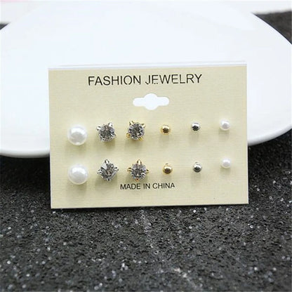 Sweet Geometric Alloy Inlay Artificial Pearls Women's Ear Studs 6 Pairs