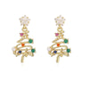 Sweet Geometric Christmas Tree Bell Earrings With Copper Inlay And Zircon Accents For Women