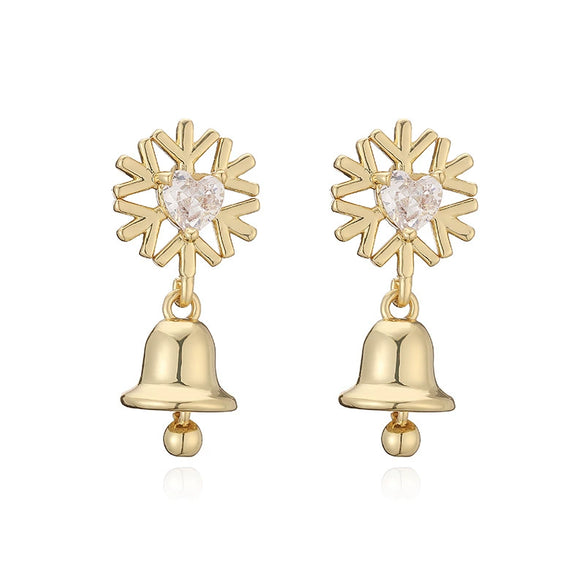 Sweet Geometric Christmas Tree Bell Earrings With Copper Inlay And Zircon Accents For Women