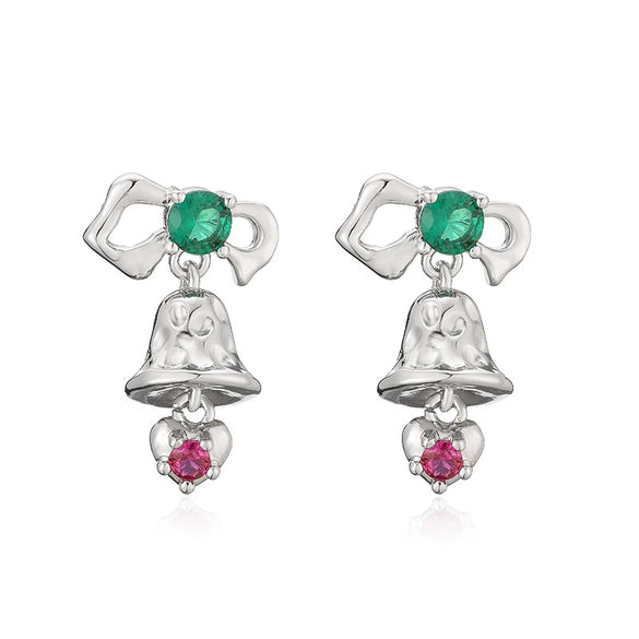 Sweet Geometric Christmas Tree Bell Earrings With Copper Inlay And Zircon Accents For Women