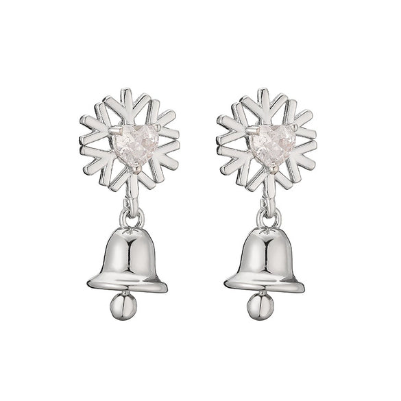 Sweet Geometric Christmas Tree Bell Earrings With Copper Inlay And Zircon Accents For Women