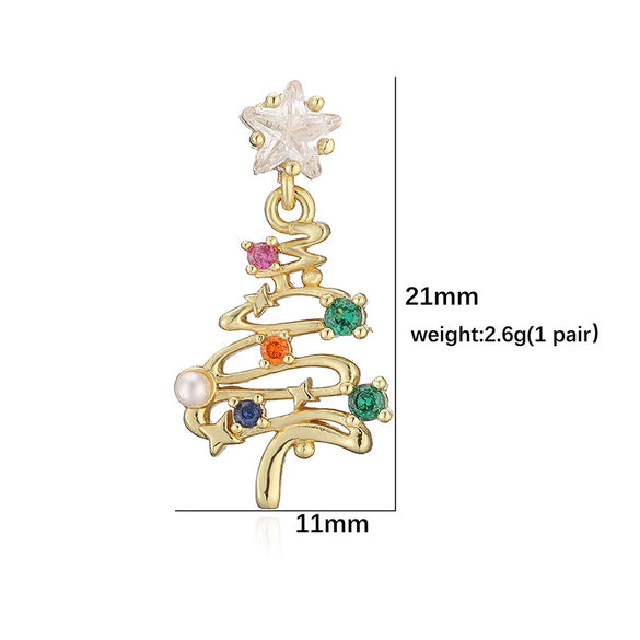 Sweet Geometric Christmas Tree Bell Earrings With Copper Inlay And Zircon Accents For Women