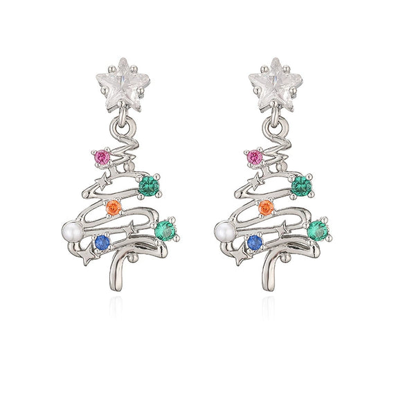 Sweet Geometric Christmas Tree Bell Earrings With Copper Inlay And Zircon Accents For Women