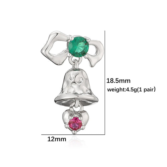 Sweet Geometric Christmas Tree Bell Earrings With Copper Inlay And Zircon Accents For Women